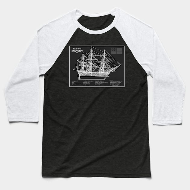 HMS Victory ship plans. Lord Nelson flagship - PD Baseball T-Shirt by SPJE Illustration Photography